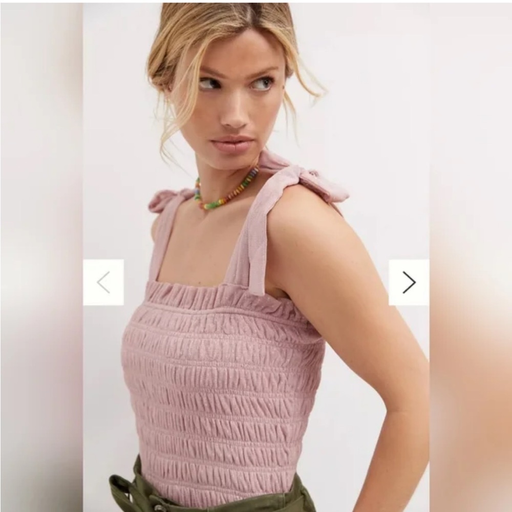 Anthropologie Smocked‎ Tie Strap Tank Top Sleeveless Blouse Cottagecore Casual